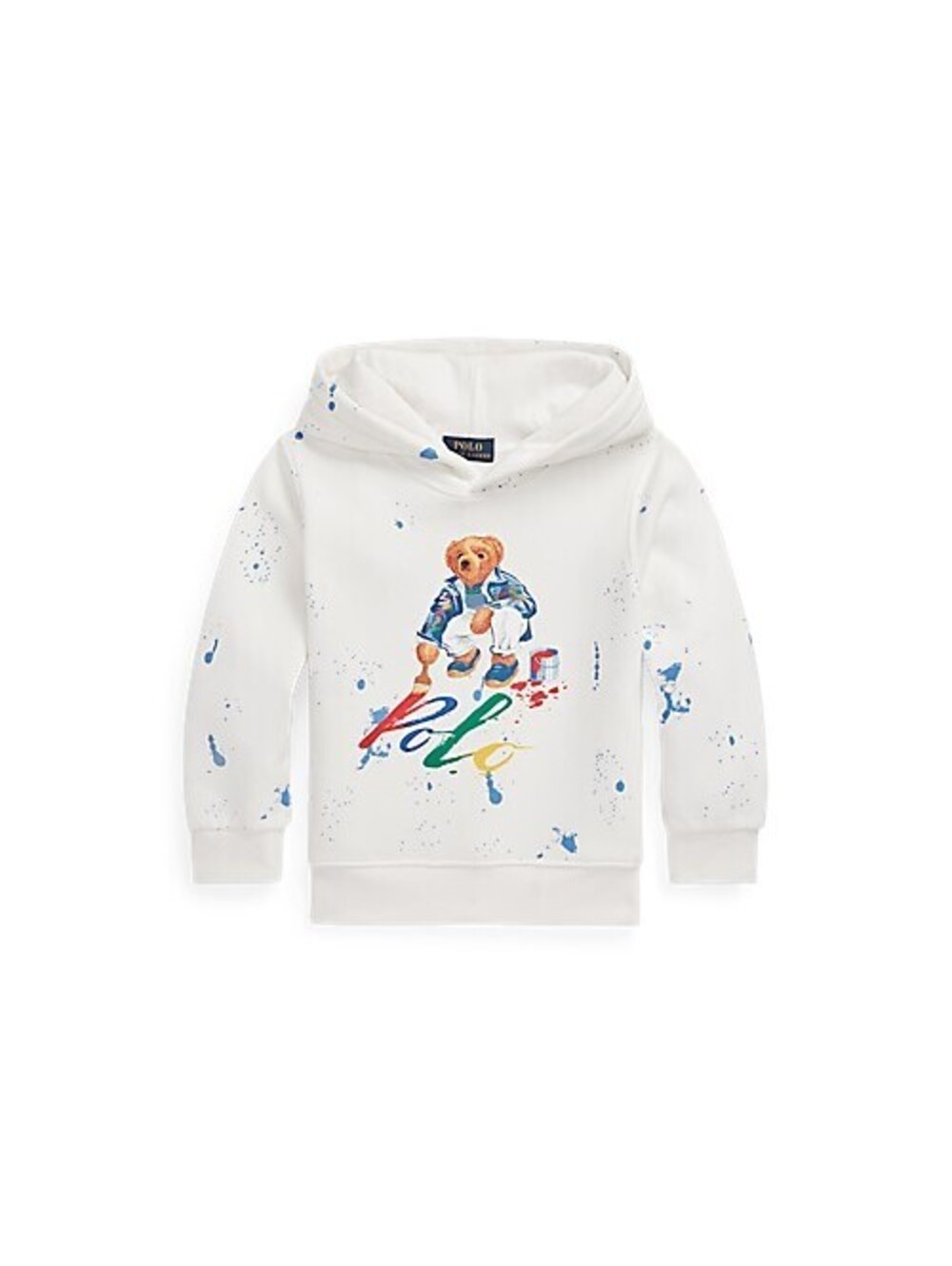 Polo Ralph Lauren Kids White Hoodie with Paint Splatter and Bear Graphic